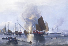 英国舰队炮轰中国舟山群岛上的定海县城，第一次鸦片战争爆发